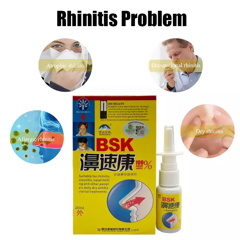 Spray nasal chinês para rinite alérgica, tratamento de sinusite, erva médica tradicional, espirro líquido, cuidado desconfortável do nariz, 10PCs