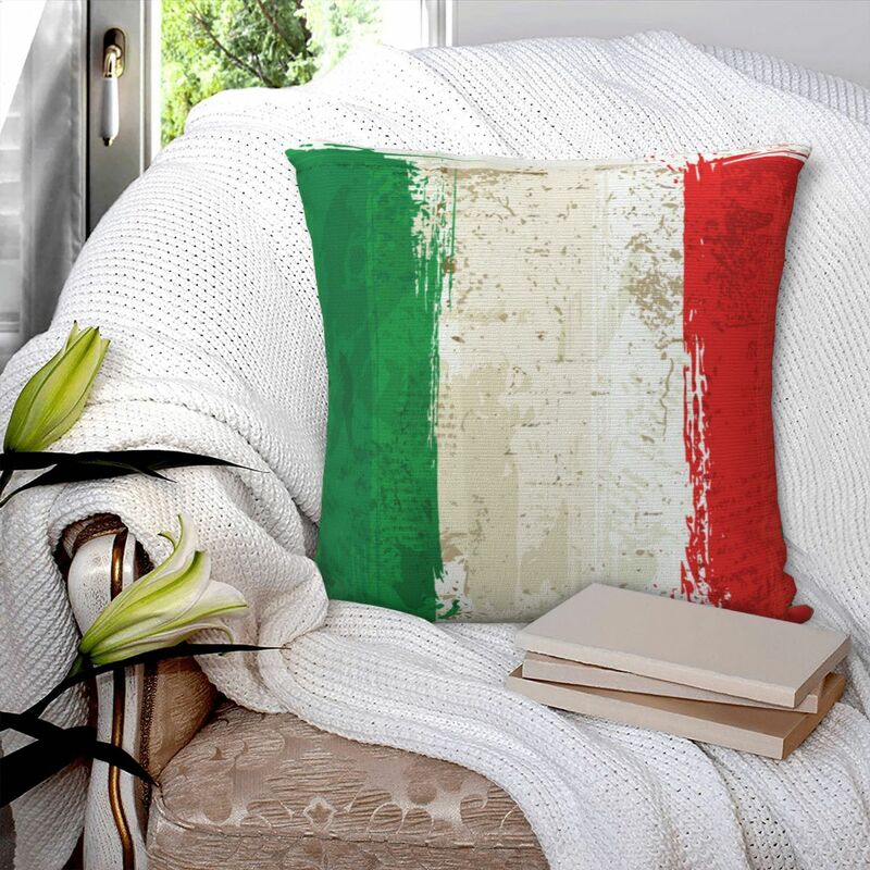 Funda de almohada cuadrada con bandera italiana, cubierta de cojín de poliéster con cremallera decorativa, cómoda, para el hogar y la sala de estar