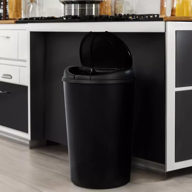Hefty-cubo de basura de 12,8 galones, cubo de basura de plástico semirredondo táctil para cocina, negro