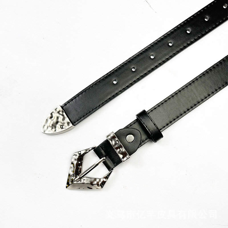 SISHION-cinturón negro de cuero PU para mujer, cinturón gótico Punk con hebilla triangular, TCS293, 2024