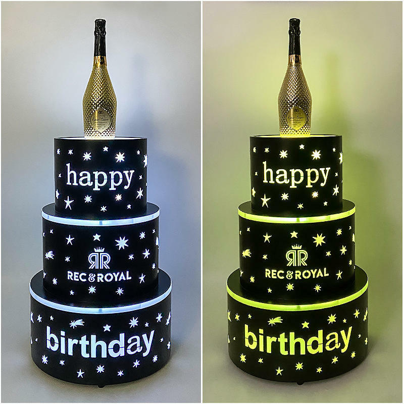 Personalizado Night Club Champagne Vip Feliz Aniversário Bolo Glorifier Serviço VIP 3 Camadas LED Bolo Garrafa Apresentador