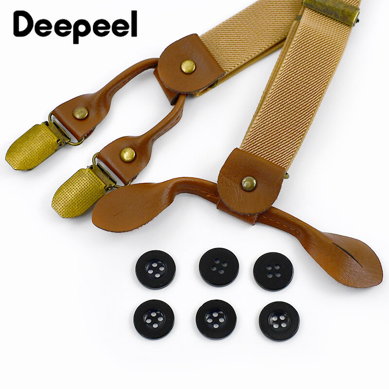 Deepeel-Suspensórios unissex de couro em forma de Y, suspensório masculino, suspensório casual masculino, clipe antiderrapante, retrô, alça de 4 clipes, 3x95cm