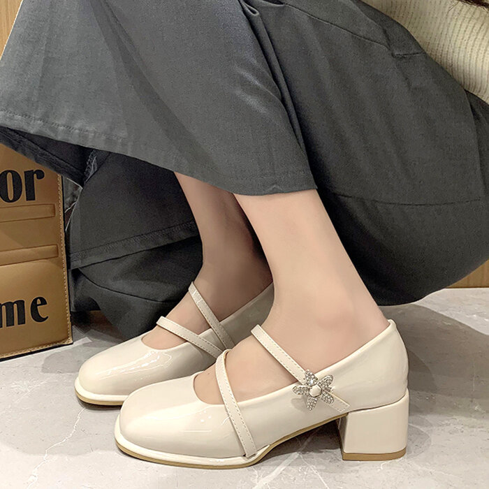 French Style Mary Jane Shoes Women's Summer New Star Buckle High Heels Elegant Retro Round Head Women's Party Dress pumps