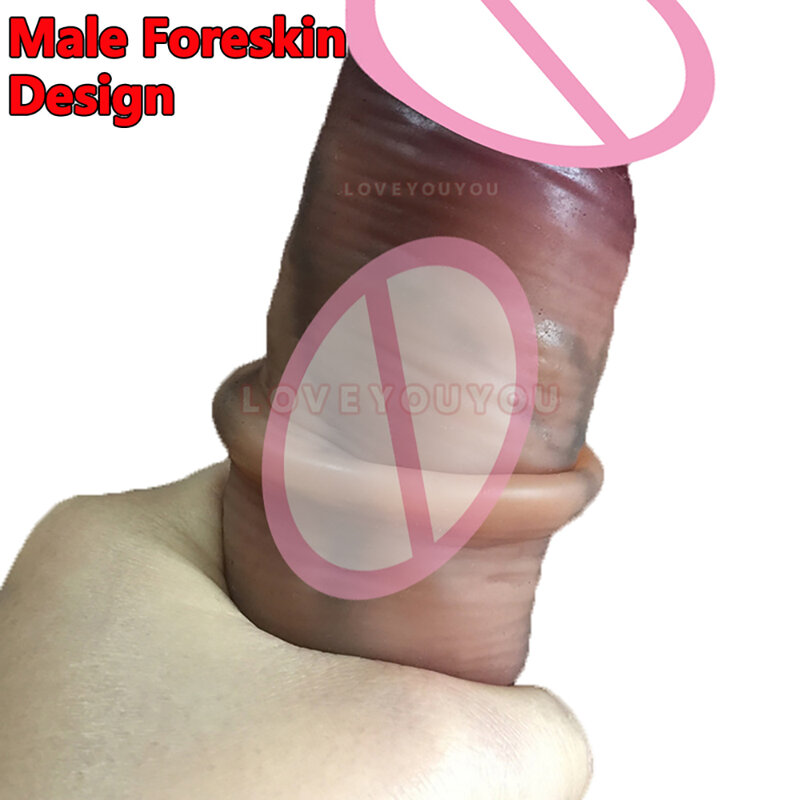 สินค้าใหม่7in จริง Dildos เลื่อน Foreskin หญิง Masturbation เครื่องมือขนาดใหญ่ดูดถ้วยอวัยวะเพศชายปลอมเลสเบี้ย...