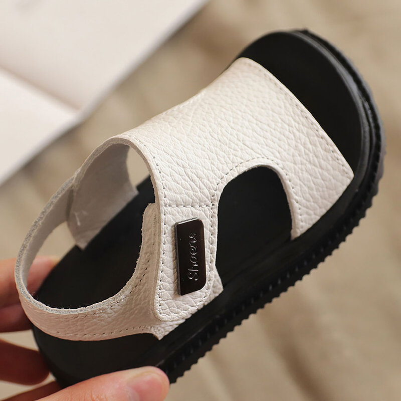 Летние пляжные сандалии для мальчиков, модная детская обувь в Корейском стиле 2024, Детская нескользящая обувь из искусственной кожи на мягкой подошве