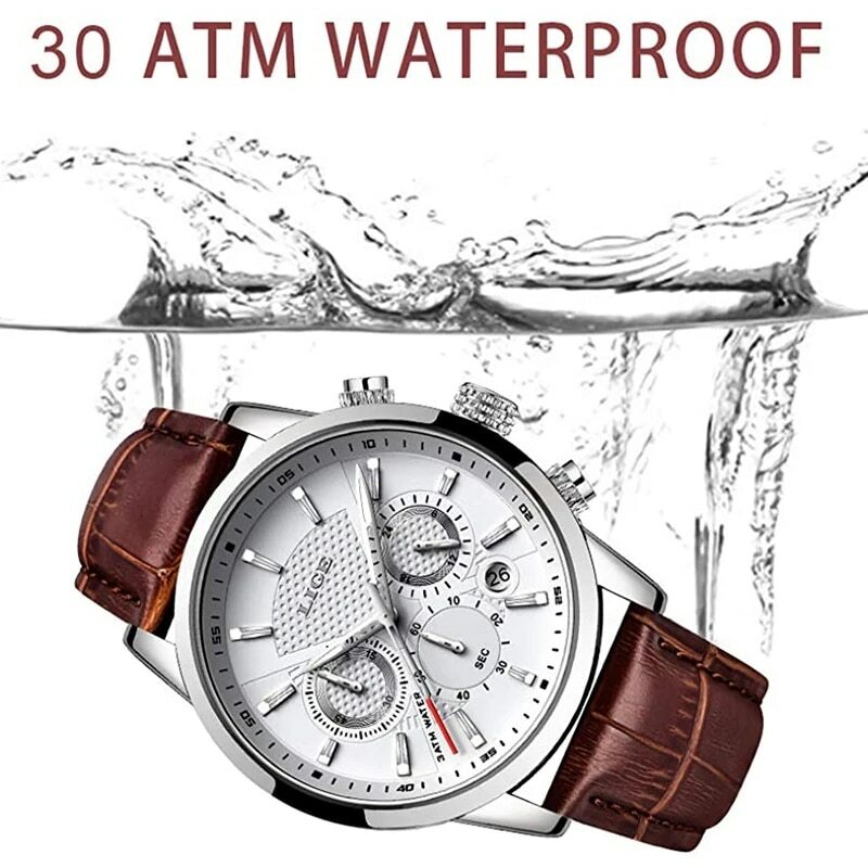 Lige Horloges Mannen 2024 Topmerk Luxe Casual Lederen Quartz Mannen Horloge Man Zakelijke Klok Mannelijke Sport Waterdichte Datum Chronograaf