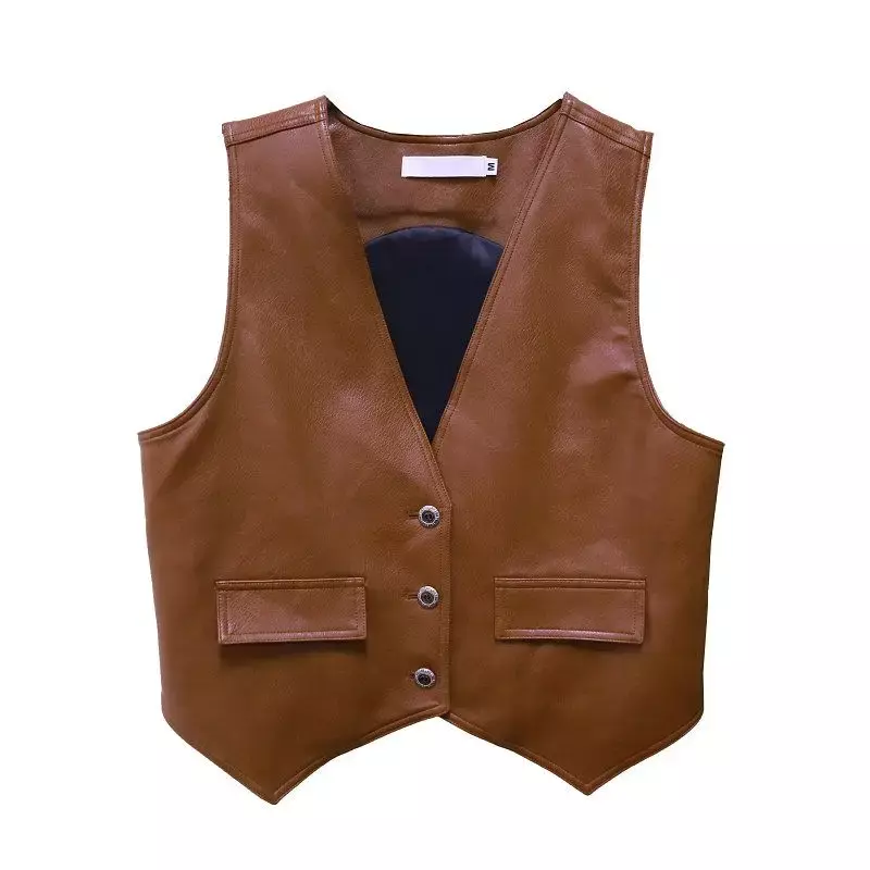 Vintage PU Leather Vest Waistcoat Solid Women Motorcycle Vest 2024 Spring Autumn New High Quality Sleeveless Vests Tops Q313
