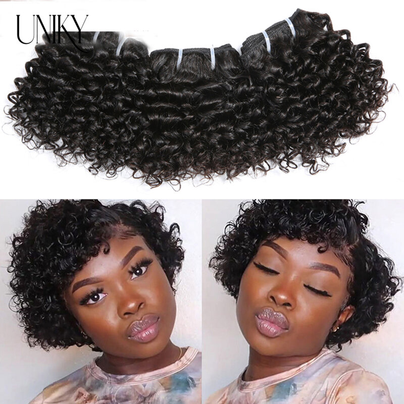 Curto Kinky Curly Brazilian Hair Weave Bundles, 100% Remy Extensões de cabelo humano, Dark Brown Raw Jerry Curly Hair, Ofertas do pacote