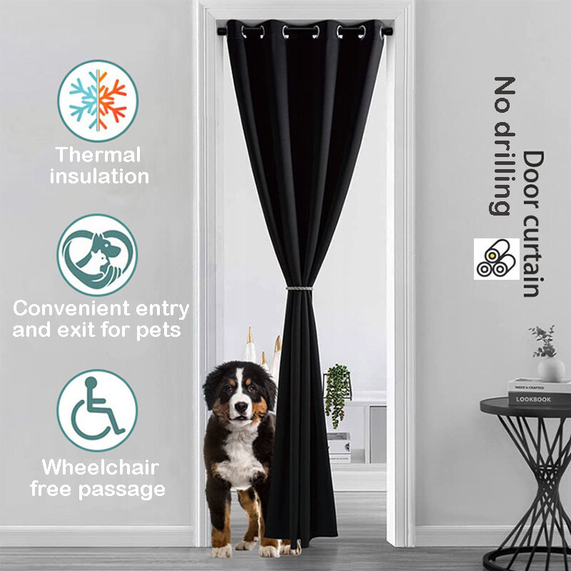 High-end Blackout Thermal Door Curtain for Room Partition Modern Solid Color Doorway Curtain Dust Closet Curtain for Open Closet