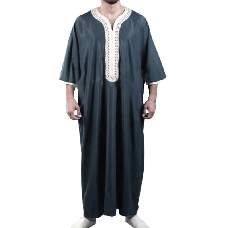 Nuovo 2024 tradizionale abbigliamento musulmano Eid medio oriente Jubba Thobe uomini Thobe arabo abiti musulmani con maniche lunghe regali per il marito
