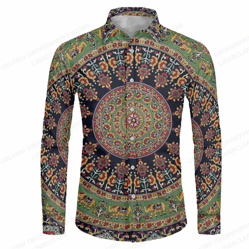 Nieuwe Heren Knoop Shirt Dashiki Afrikaanse Print Shirts Met Lange Mouwen Tops Traditionele Paar Kleding Hiphop Etnische Stijl Kleding