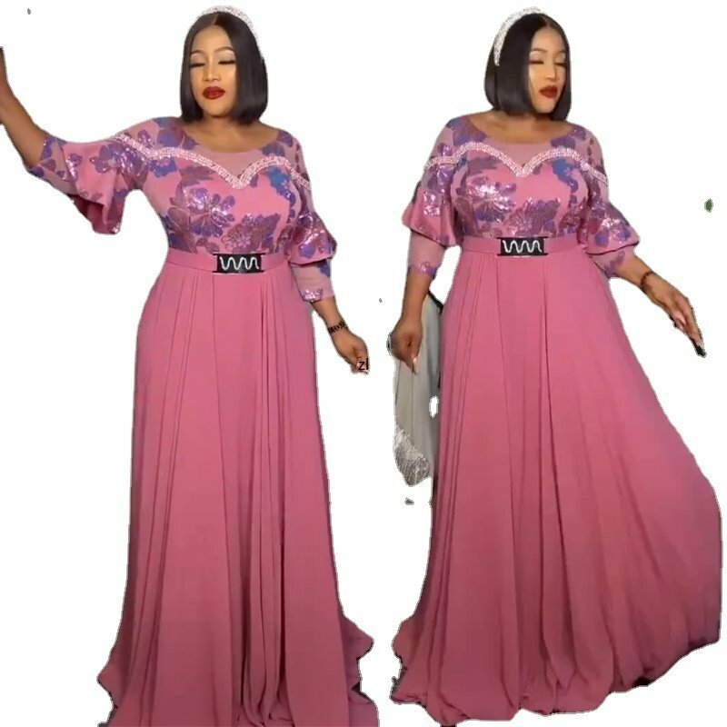 Plus Size African Party Long Dresses for Women 2023 New Dashiki Ankara Sequin Evening Gowns Turkey Outfits Robe Africa Clothing
