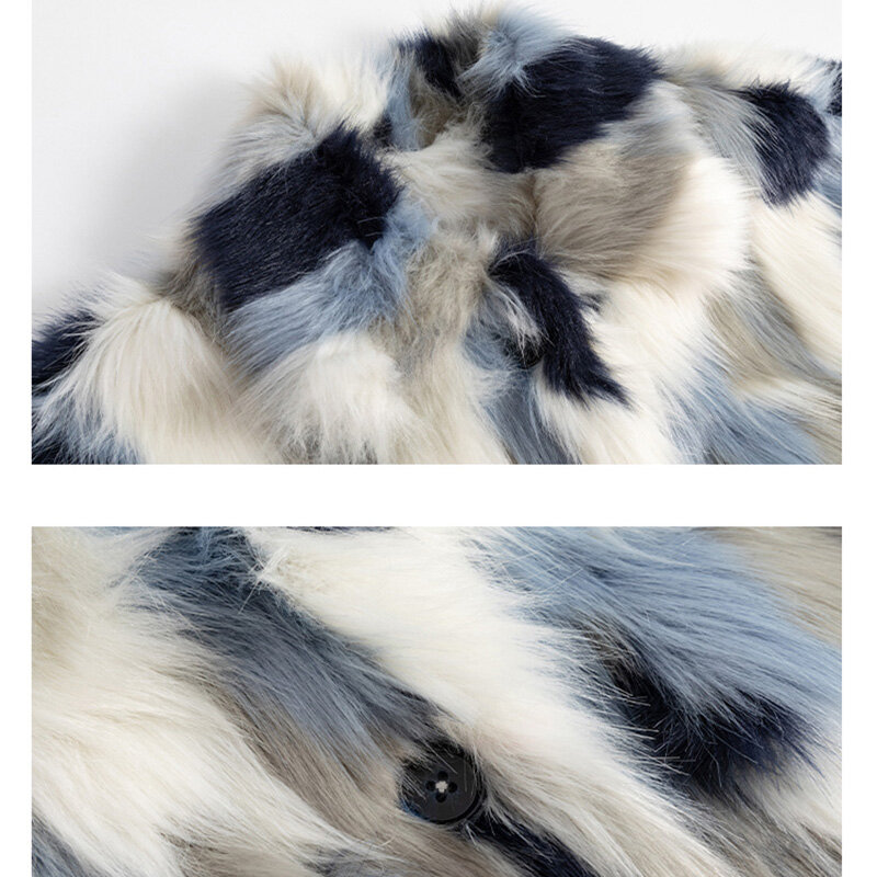 Künstlicher Fuchs-Pelzmantel für Frauen Umdrehung kragen lässige Vintage-Plüsch jacken Warme farbige Überzieher Winterkleid ung 2023