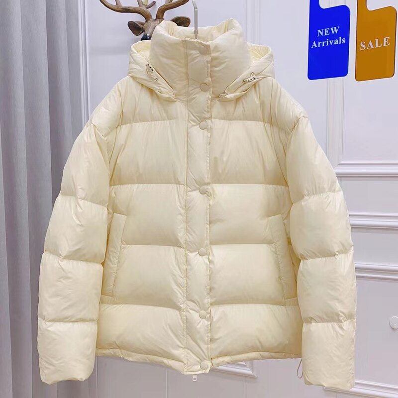 90% Duck Down Jacket Women Fall Winter New Fashion Long Sleeve Thicken Warm Loose Puff Jackets Chic with Hooded Feather Coats