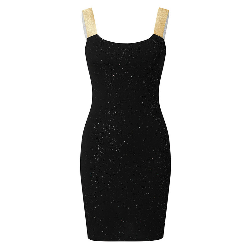 Damska moda jesienne sukienki Spaghetti bez rękawów świecący cekin prosta czarna sukienka formalna sukienki na powrót do domu
