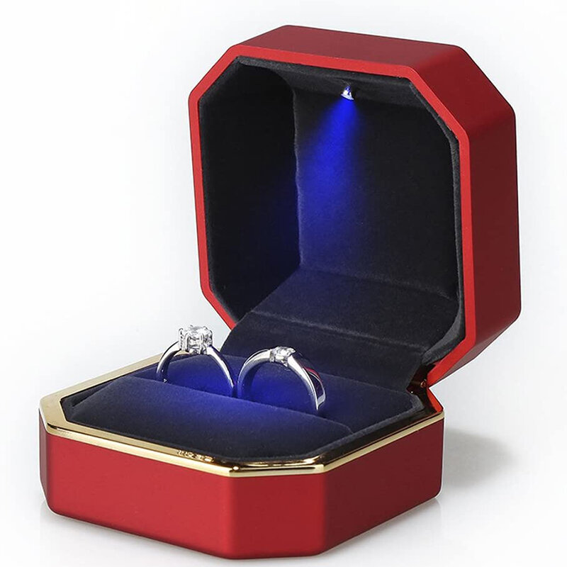 1 szt. Biżuteria LED pudełko na pierścionek luksusowy aksamitny gumowy naszyjnik wisiorek prezenty ekspozytor ze światłem na propozycję zaręczynowy ślubny futerał