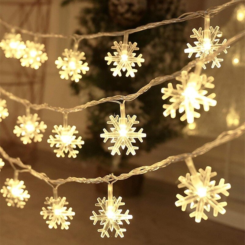 Guirnalda de luces de hadas con forma de copo de nieve, alimentada por USB y batería, lámparas de decoración de dormitorio para árbol de Navidad, vacaciones de Año Nuevo, 10, 20, 80led