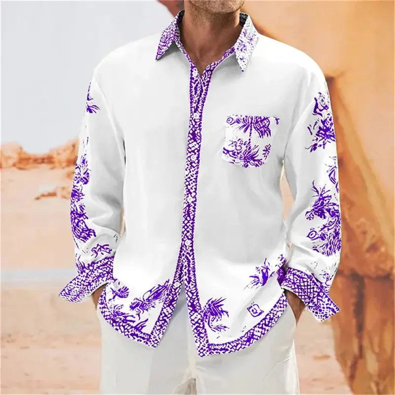 202 New Men's Solid Color Simple Fashion Luxury Comfortable Polo Neck Pocket Long Sleeve Top Men's Designer Shirt S-6XL