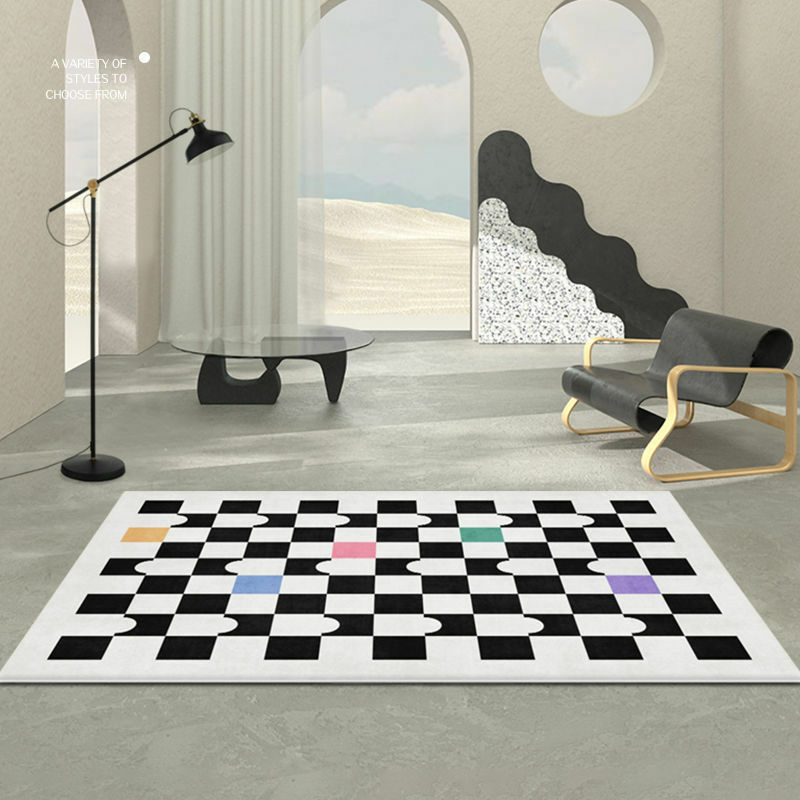 Nordic Style Carpets for Living Room Modern Geometry Bedroom Decor Carpet Fluffy Soft Green Floor Mat Home Checkerboard Rug