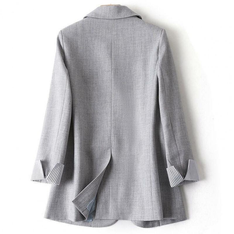 Terno Blazer estilo empresarial para mulheres, casaco monocromático, botão único, manga longa, lapela, punho listrado, ajuste fino, cardigã de deslocamento OL, jaqueta