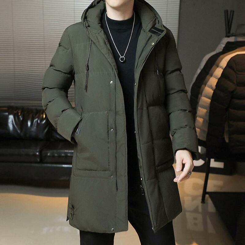 Cotton Coat with Pockets Windproof Hooded Winter Coat with Padded Cotton Long Sleeve Drawstring Pockets for Men Lightweight