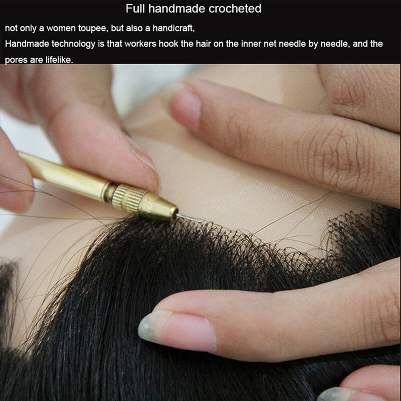 Wig dasar sutra ikat tangan, 15x16cm klip asli dalam rambut manusia untuk wanita ujung Wig dengan penipis rambut manusia Rusia