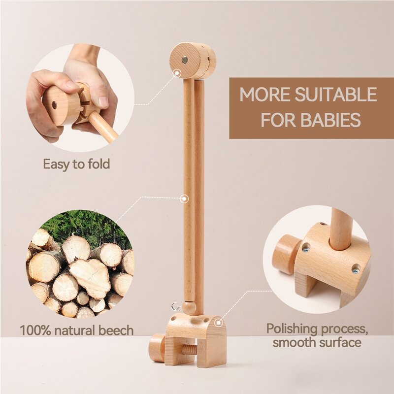 Kerincingan bayi 0-12 bulan, mainan kerincing bayi baru lahir bahan kayu dengan bel tempat tidur rajut, braket mainan gantung bayi