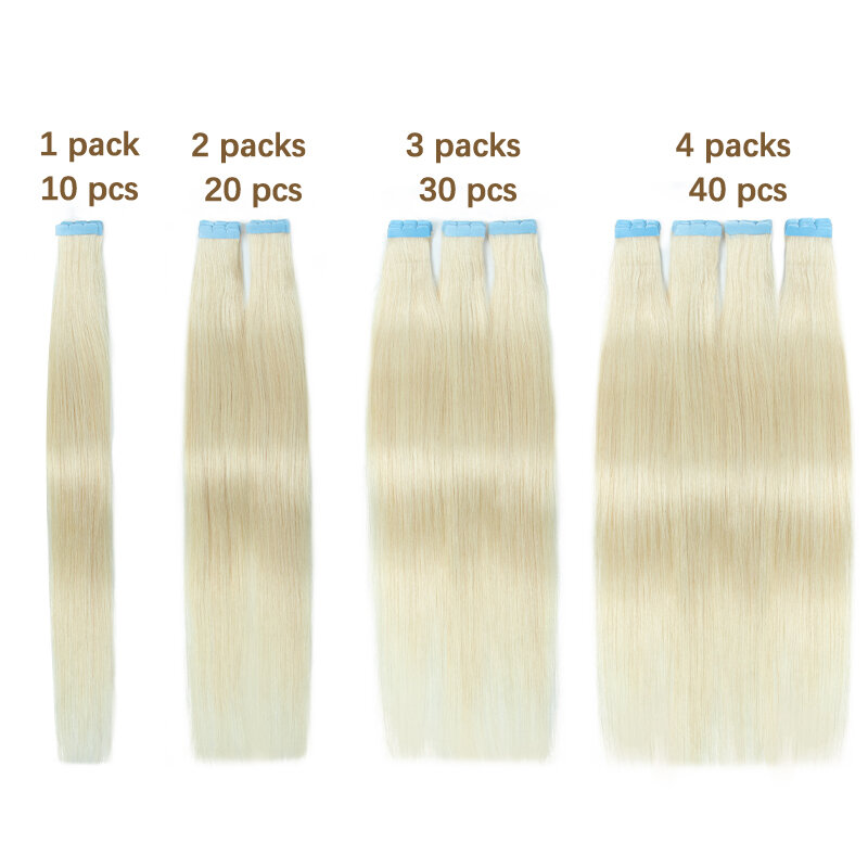 Mini Ruban Adhésif Blond #60 pour Extensions de Cheveux Humains, Naturel, Sans Couture, pour Cheveux Latéraux, 10 Pièces/Paquet