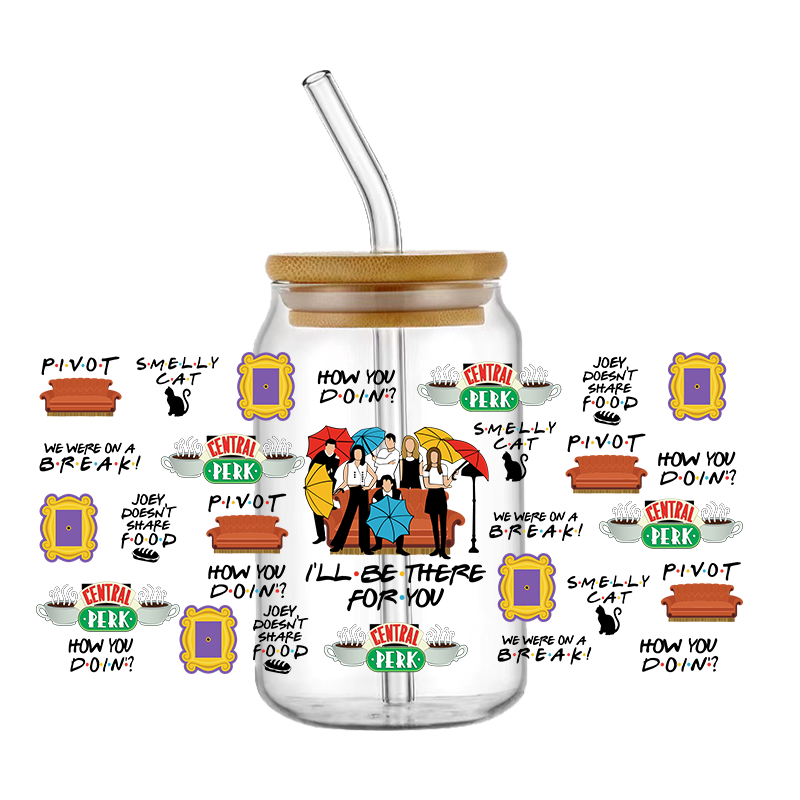 Cartoon 16OZ UV DTF Cup Wraps Transfer Sticker per vetro Libbey Can Bottle autoadesivo lavabile fai da te personalizzato