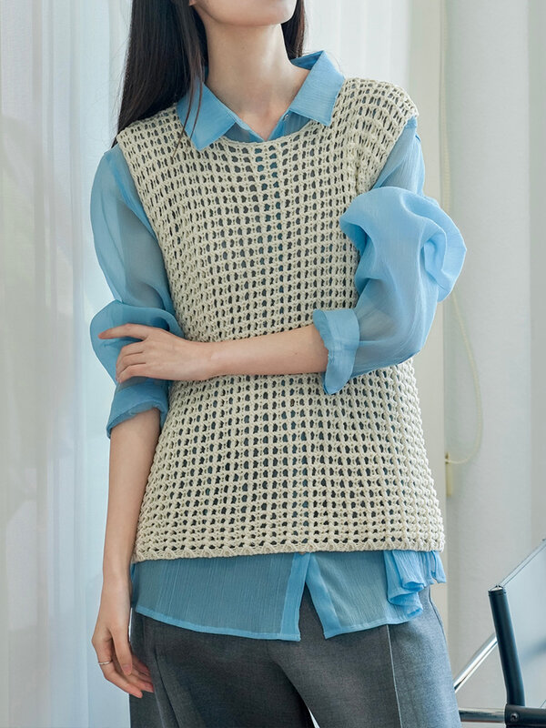 Женский вязаный жилет без рукавов ENjoyce, зеленый винтажный топ в Корейском стиле, ажурный трикотажный пуловер