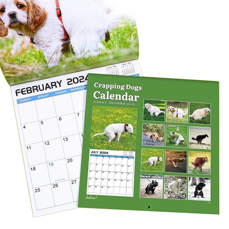 Kalender dinding 2024 12 anjing PUP bulanan kalender anjing lucu hadiah Gag, dekorasi dinding rumah hadiah Natal sempurna