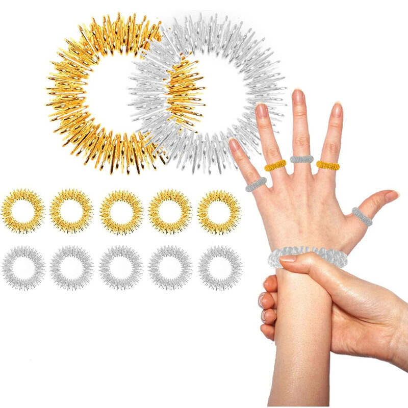 9 sztuk/zestaw pierścieni akupresury i bransoletek do masażu ustawia kolczaste pierścienie czuciowe do ulga w bólu masażu nadgarstków palców i dłoni