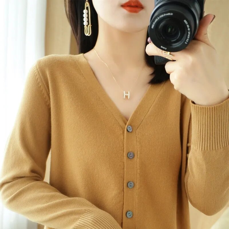 Женские кардиганы, свитера, сезон осень-зима 2024, вязаная одежда с длинным рукавом, теплый вязаный Модный повседневный вязаный свитер в Корейском стиле, женский свитер