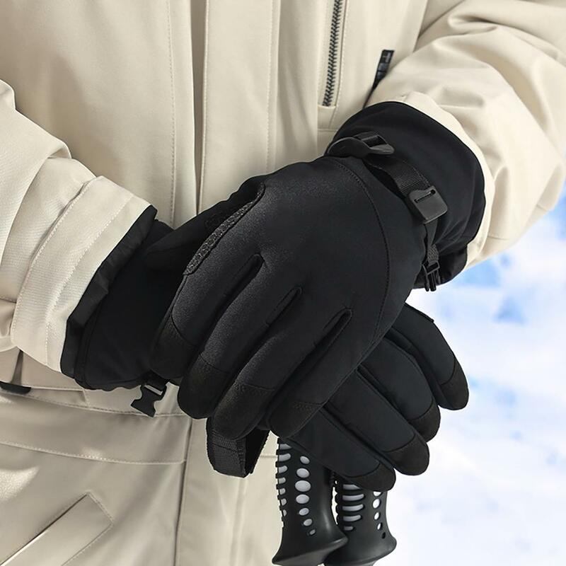 1 Pair Men Winter Warm Ski Gloves Fleece Lined Thickened Windproof Waterproof Non-slip Touch Screen Gloves For Cycling Skiing