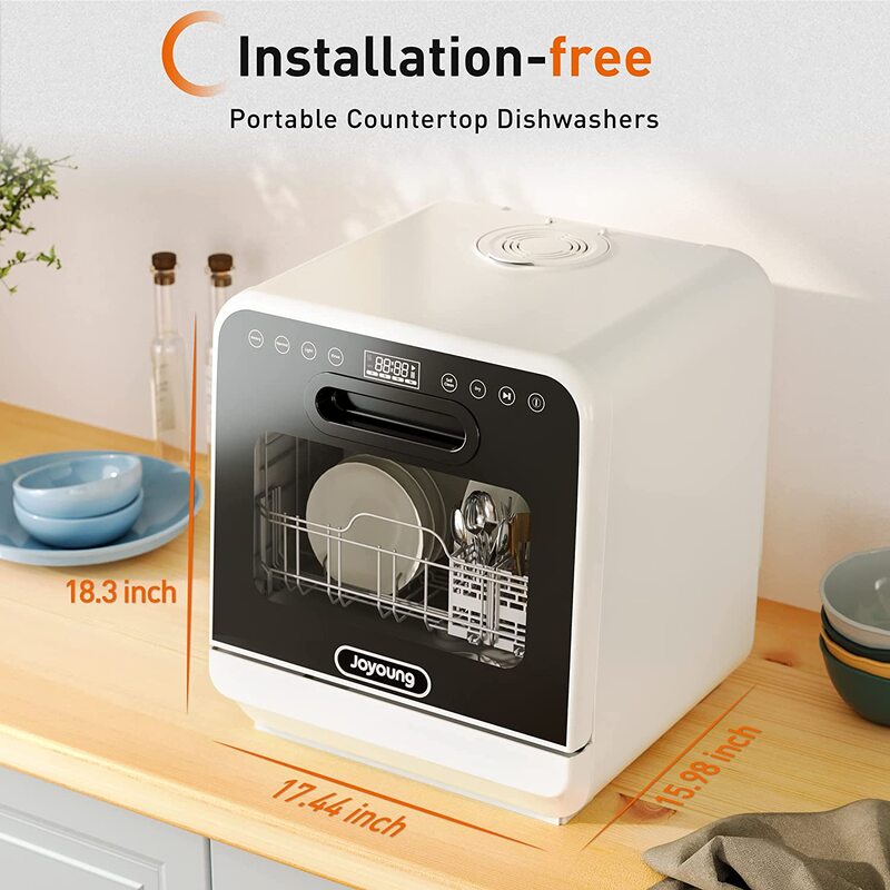 Joyoung portátil máquina de lavar louça bancada com 5l build-in tanque de água 5 programas de lavagem função ar-seco para casa e cozinha