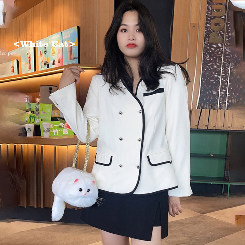 Bolso de mano con forma de gato blanco para mujer, cartera cruzada de piel sintética Kawaii, bolso de hombro con cadena de felpa, a la moda