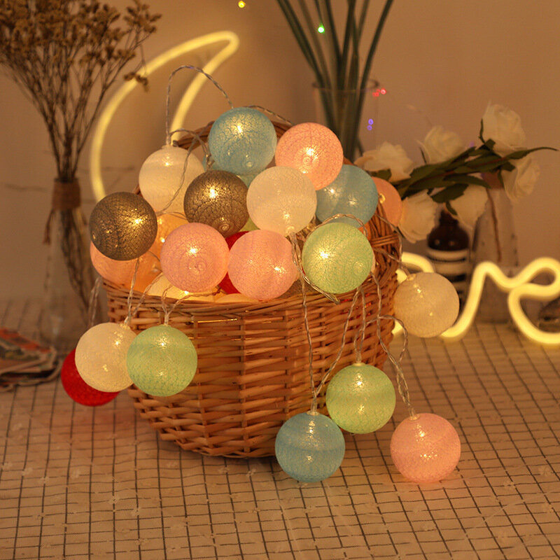 Guirnalda de bolas de algodón para decoración del hogar, cuerda de iluminación de hadas de Navidad para vacaciones al aire libre, boda, fiesta de Navidad, 40 LED