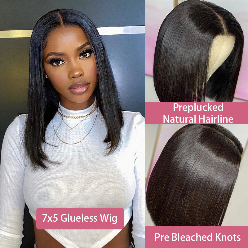 Pre Cut Lace Glueless Wig Short Bob 13x4 Lace Front 4x4 7x5 Natural Hairline Bone Straight Human Hair Lace Blend Into Skin