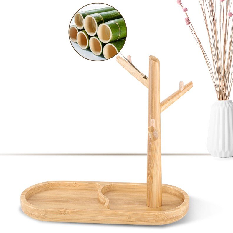 Estante de bambú con gancho y rama de árbol, caja de almacenamiento de escritorio multifuncional para joyería, decoración de puerta de sala de estar, estante de almacenamiento de llaves