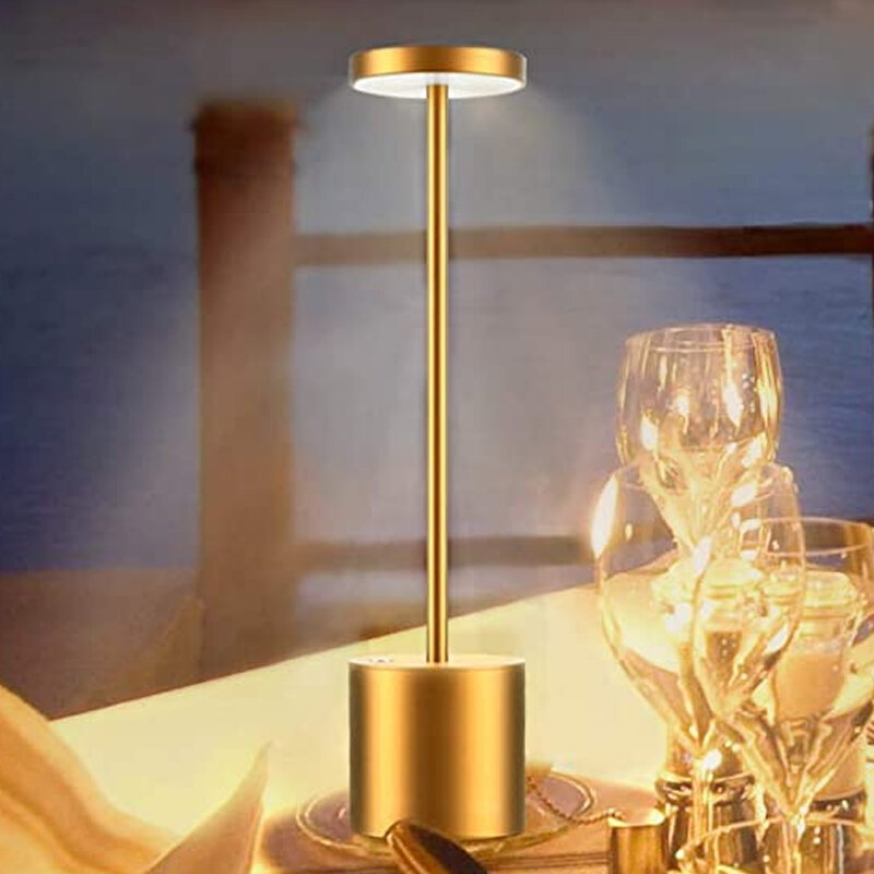 Lámpara de mesa inalámbrica LED de Metal para escritorio, luz nocturna de lectura recargable por USB, para restaurante, dormitorio y dormitorio