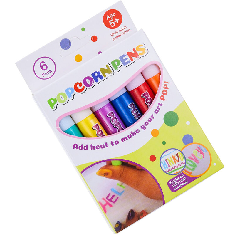 子供のための3Dバブルポップコーンドローイングペン、ふくらんでいる効果、DIY、カード、装飾、マジック、6個