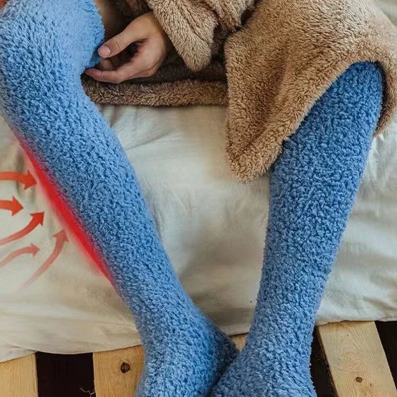 Thicken Coral Fleece Long Socks Winter Warm Foot Socks Padded Plush Sleep Socks Solid Color Leg Warmers Home Floor Stockings