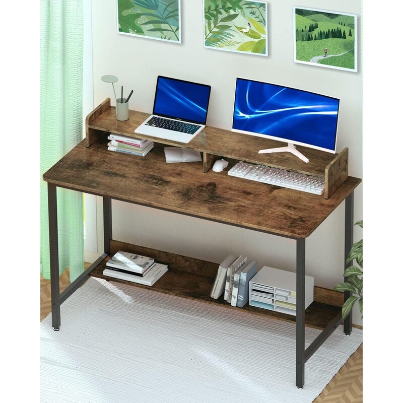 Biurko komputerowe z półkami, biurko do gier 43 Cal, stacja do nauki na stół z miejscem do przechowywania w biurze domowym