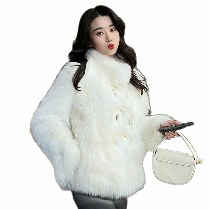 2024 Thick Warm Outerwear Furry Faux Fur Jacket Warm Clothing Tops Elegant Lmitation Fox Fur Coats Women's Winter Overcoat