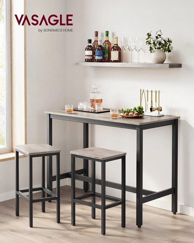 Stolik barowy przemysłowy zestaw stół obiadowy kuchenny stołowych z 2 stołkami Greige i czarnym