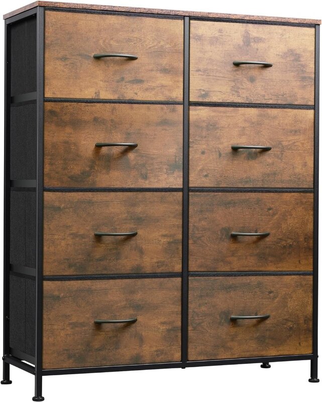 Tall Dresser with 8 Drawers, Storage Tower with Fabric Bins,  Chest of Drawers for Closet, Living Room, Hallway, Dark Gray
