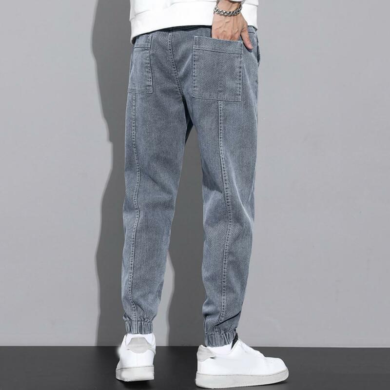 Men Trousers Men's Loose Fit Cargo Pants with Ankle-banded Drawstring Waist Soft Warm Fabric Solid Color for Fall for Men