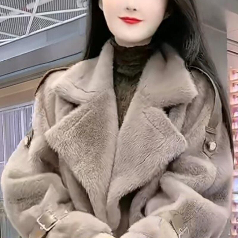 2023 Autumn Winter New Leisure Style Mink Wool Jacket Women Faux Fur Coat Double Breasted Short Overcoat