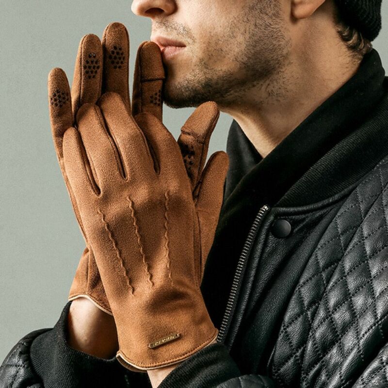 Мужские перчатки с пальцами для сенсорного экрана теплые велосипедные перчатки мужские замшевые перчатки плотные лыжные варежки перчатки с пальцами для вождения