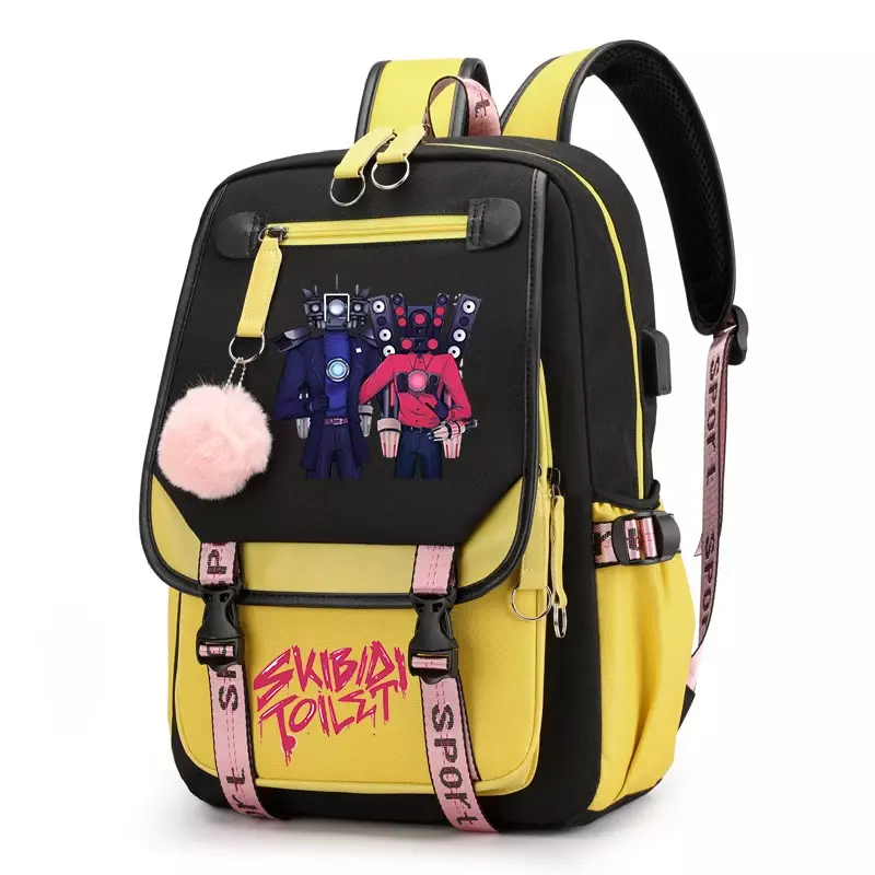 Laptop Schoolbag para Adolescentes, Mochila USB, Game Skibidi, Speaker Cosplay Bags, Student Bookbag, Grande Capacidade, Mulheres